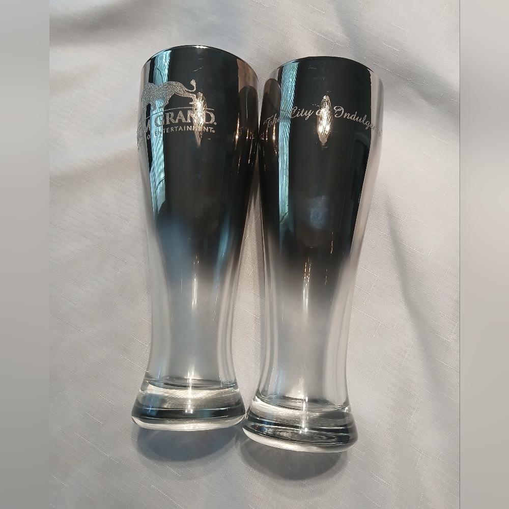 2 Vintage MGM Grand Las Vegas Souvenir Silver Pilsner Glass